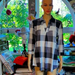Amrto Plaid Black & White Women's Top * LG * New w/ Tags * 3/4 Sleeves * Beautif